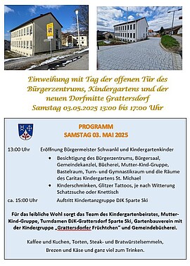 Banner Einweihung mit Tag der offenen Tür des Bürgerzentrums Grattersdorf am 03.05.2025