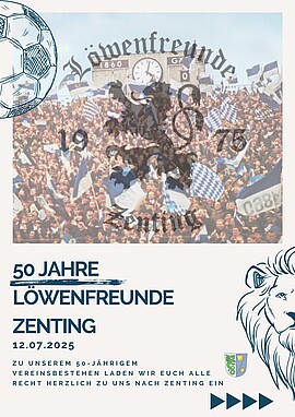 Banner 50-Jahre Löwenfreunde Zenting - Jubiläumsfest mit Legendenspiel